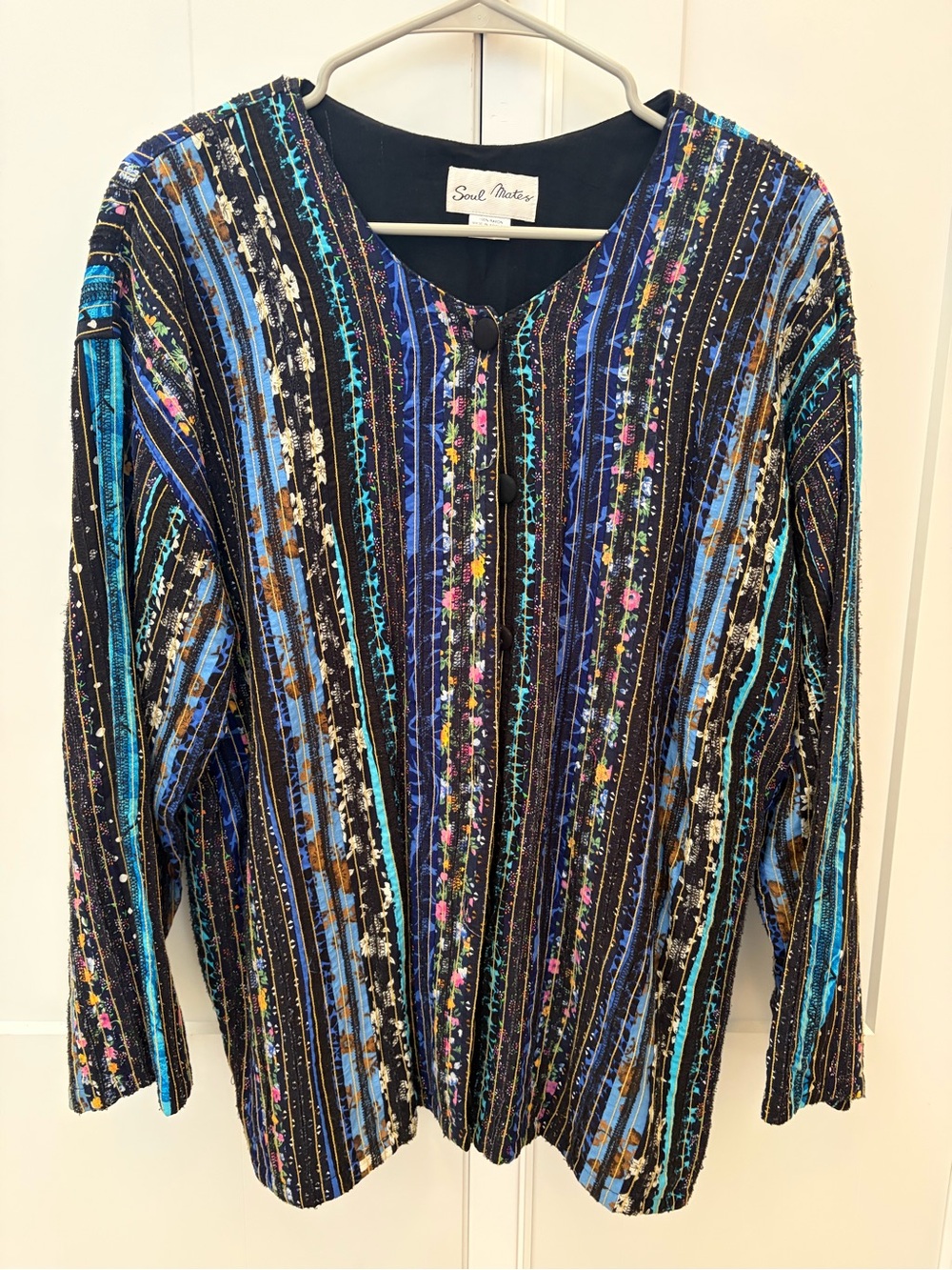 Vintage Blazer Soul Mates Jacket Quilted Patchwork Blue Black Mixed Medium